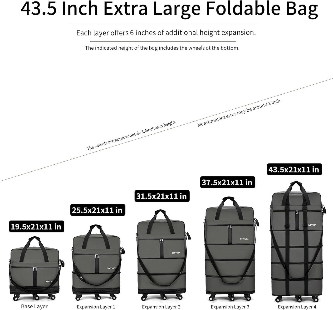 Gloyuda Maletas extra grandes de 43.8 pulgadas con ruedas, bolsa de...