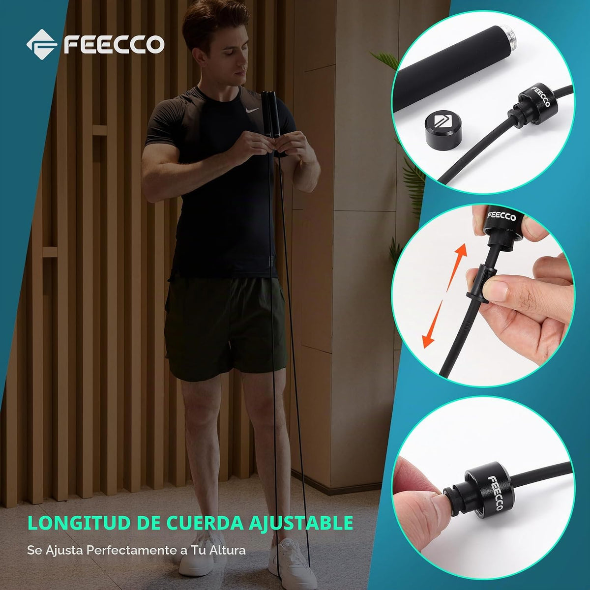 FEECCO - Cuerda de saltar con peso de 1\/2 libra para boxeo, cardio...