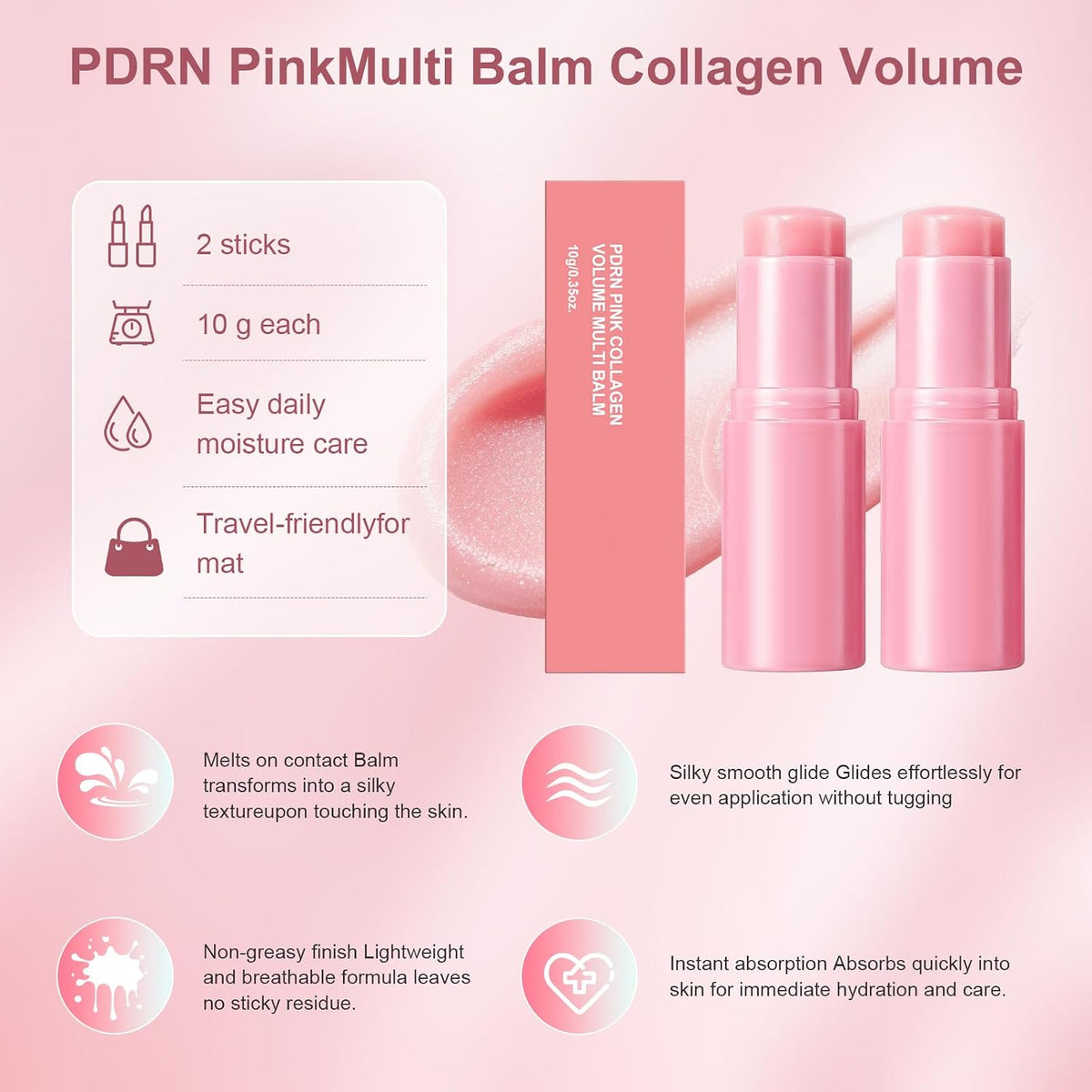 PDRN - Bálsamo múltiple de volumen de colágeno rosa, 2 unidades de...
