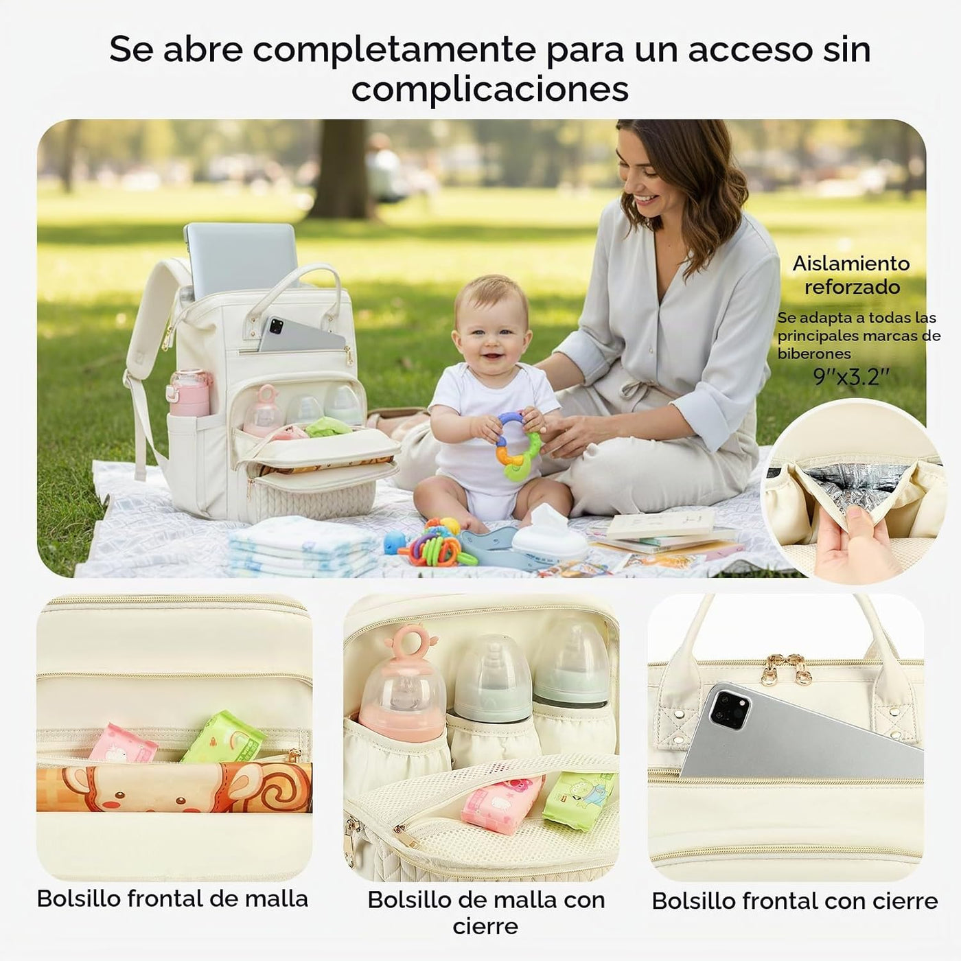 AIJIEKE Bolsa de pañales, mochila grande para pañales de bebé de gr...