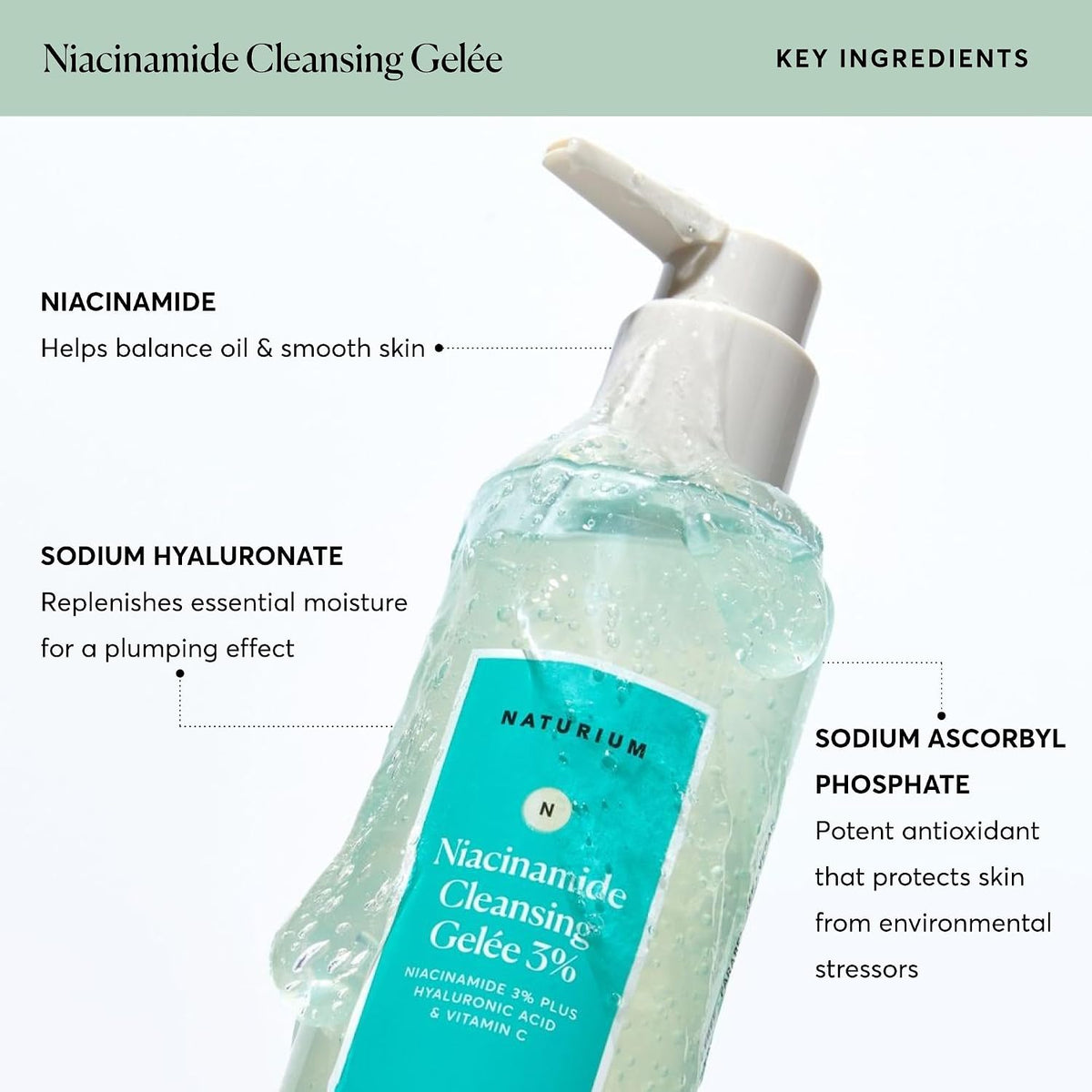 Naturium Gel limpiador de niacinamida 3% más ácido hialurónico y vi...