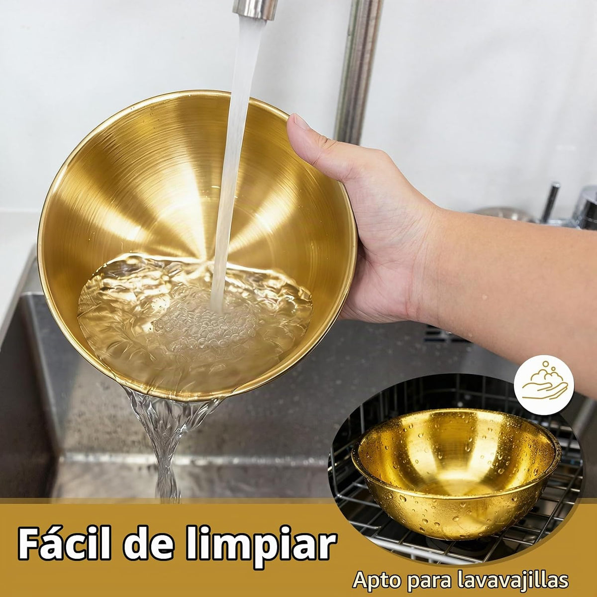 fecoqi Juego de 3 tazones de mezcla de acero inoxidable dorado (21&...