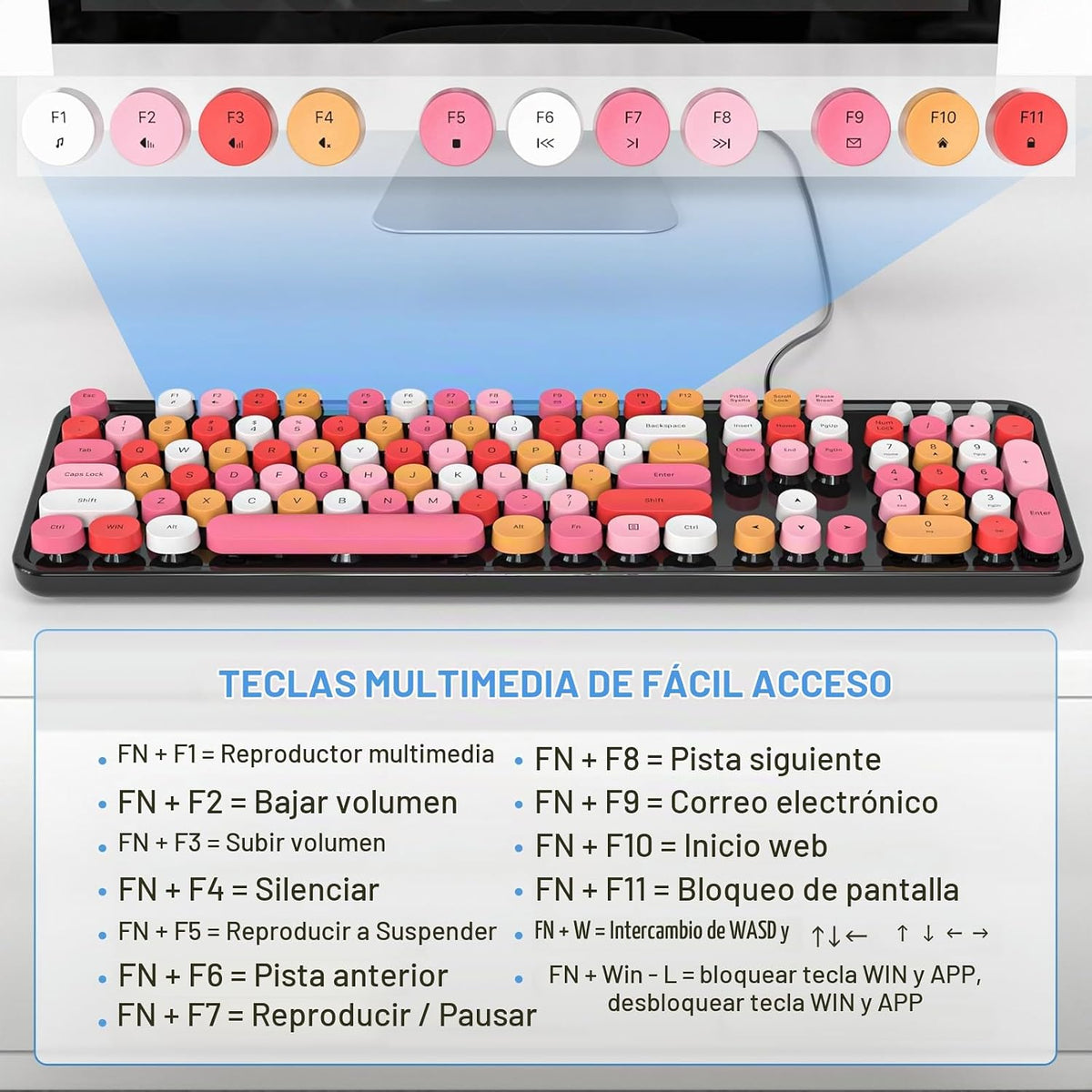 Dilter - Teclado con cable, 104 teclas, tamaño completo, tipo máqui...