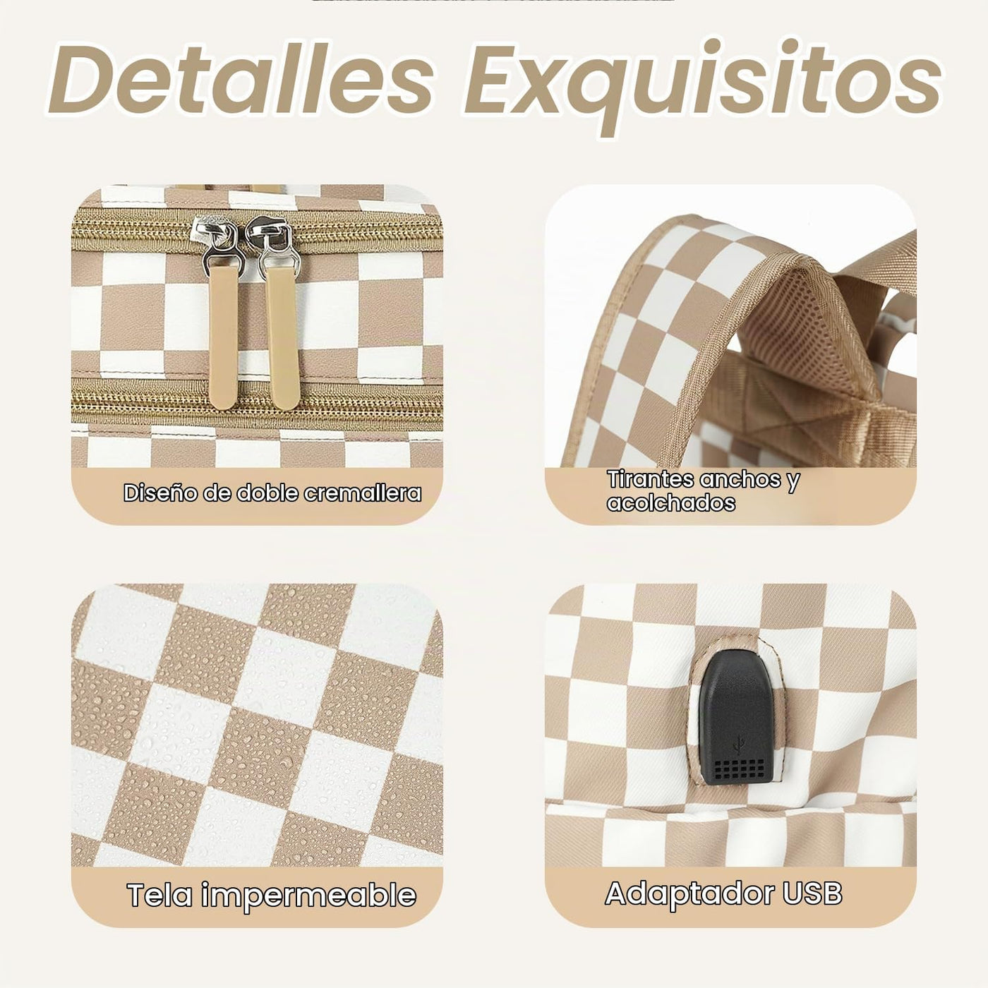 FHELAD Mochila de pañales a cuadros con cambiador y clips para coch...