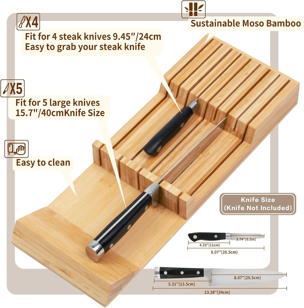 Utoplike Organizador de cajón para cuchillos Bloque de cuchillos de...