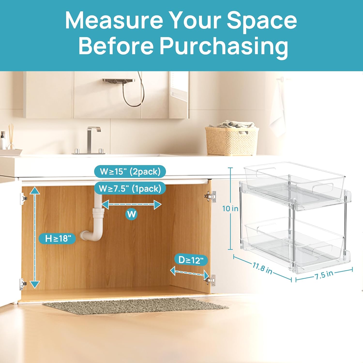 Vtopmart - Organizadores de baño, 4 piezas, 2 niveles, transparente...