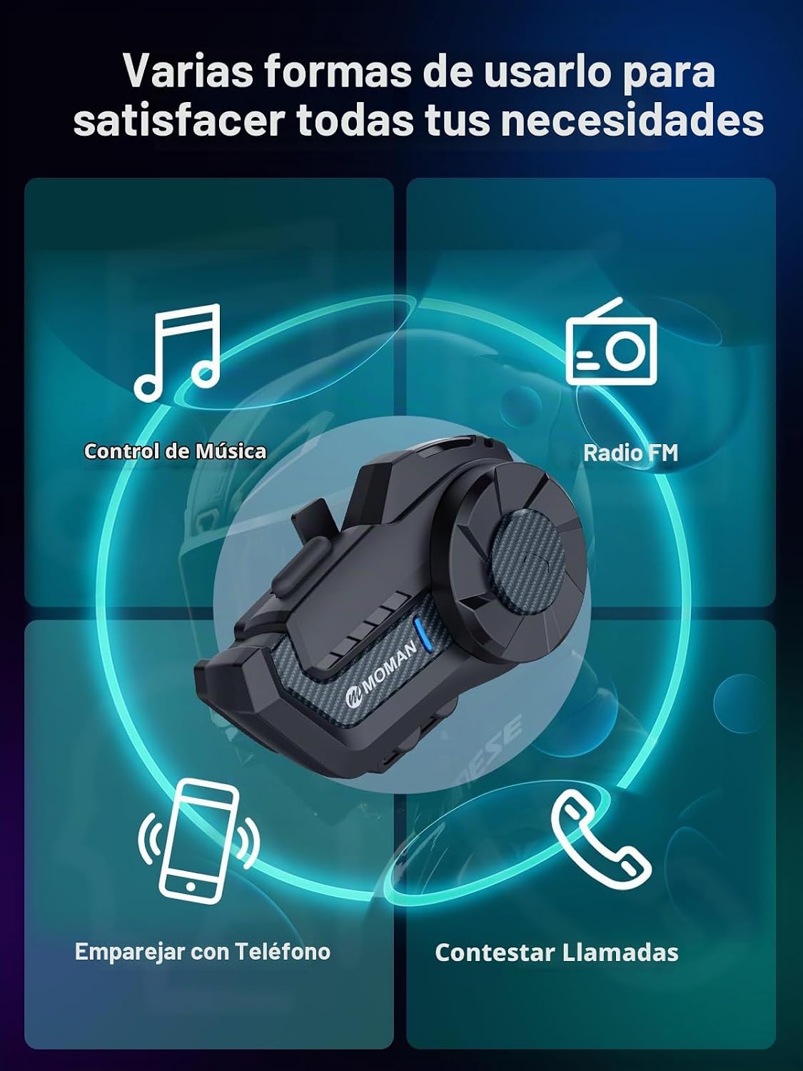 Moman Casco de Moto Intercomunicador, H2 Pro【Pack de 2 de Fibra de...