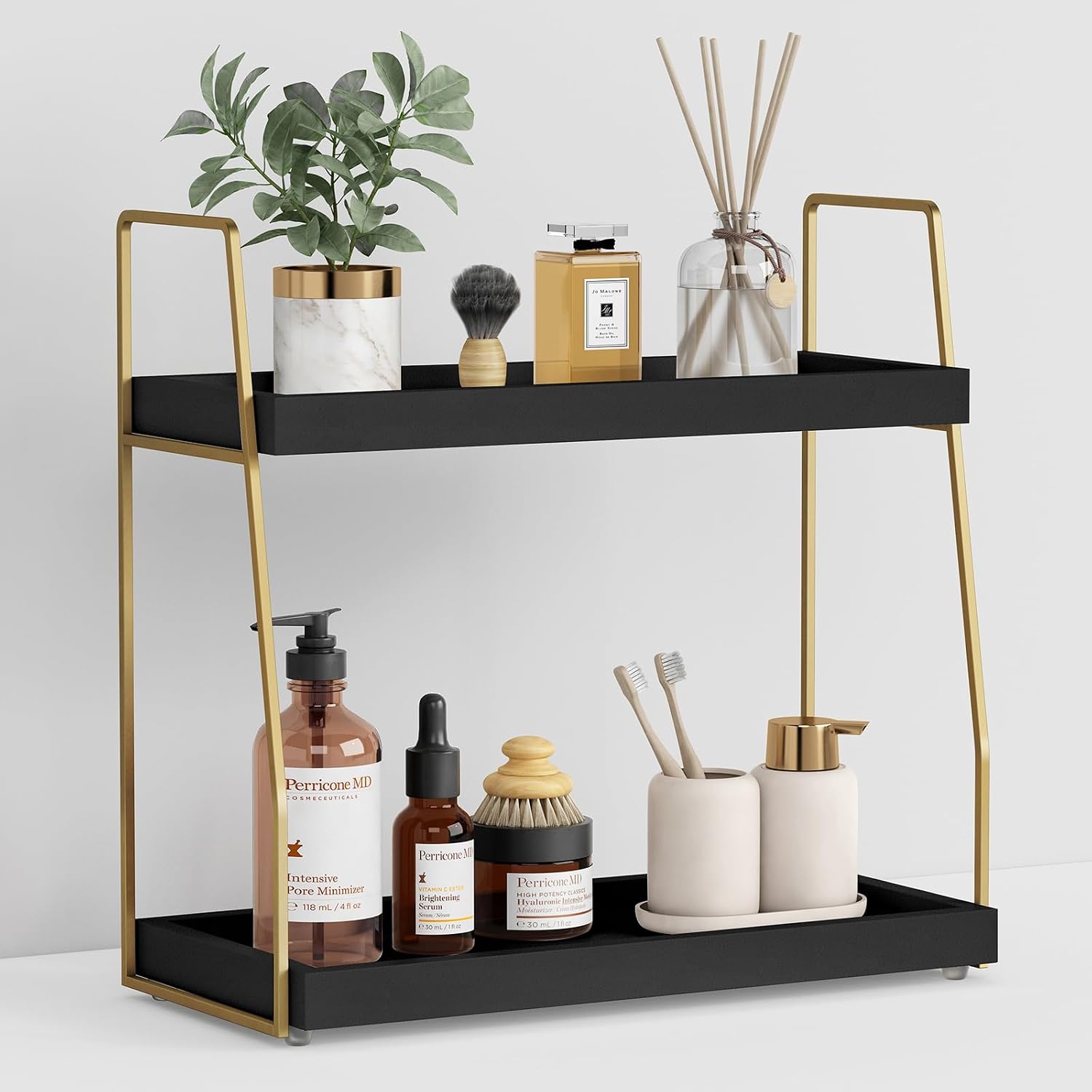 Forbena Organizador de Encimera de Baño Negro y Dorado, Organizador...