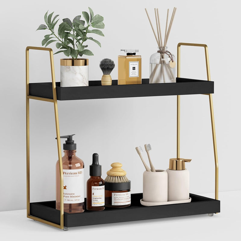 Forbena Organizador de Encimera de Baño Negro y Dorado, Organizador...