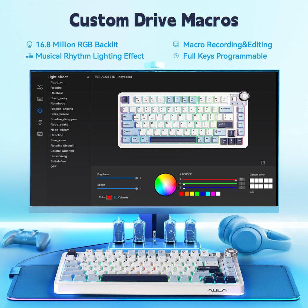 Teclado mecánico inalámbrico Aula, teclado para juegos intercambiab...