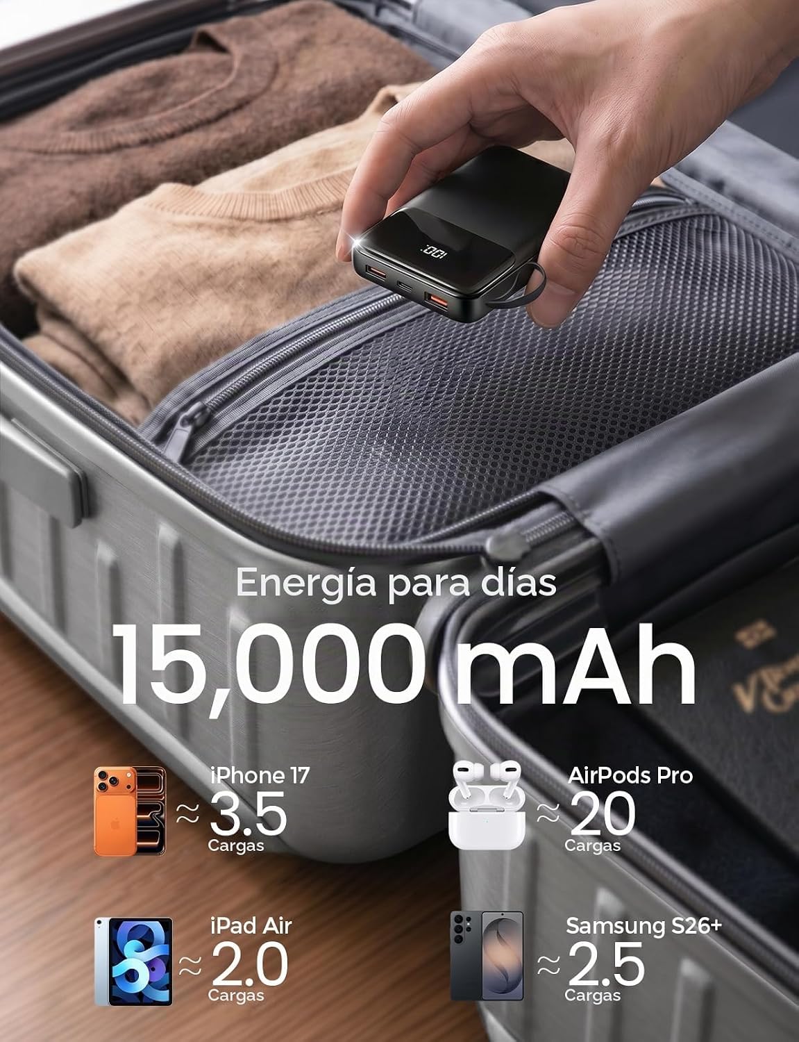 HELLEE Banco portátil del poder del cargador 15000mAh, 45% más pequ...