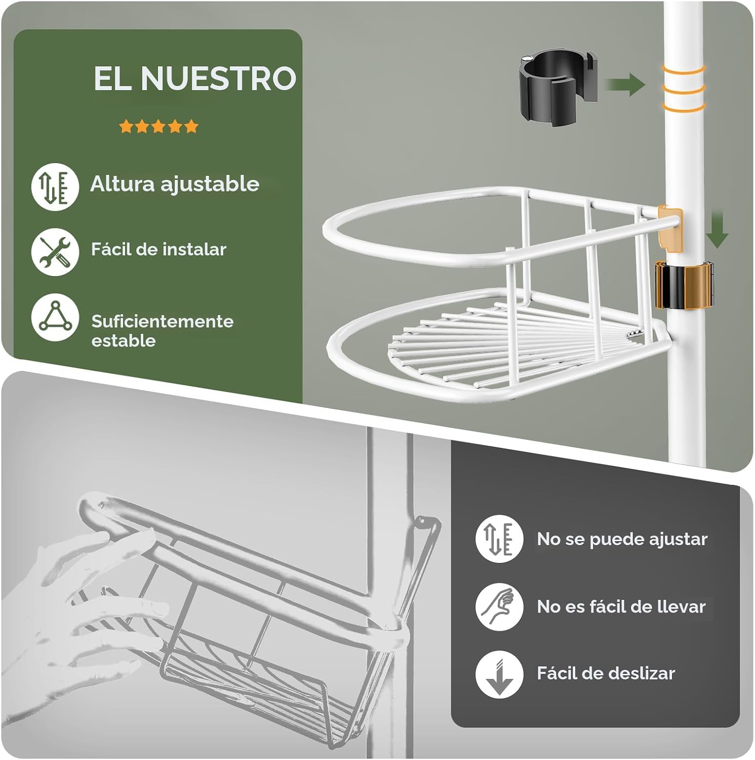 HAMITOR Organizador de Esquina para Ducha con Poste de Tensión: Est...