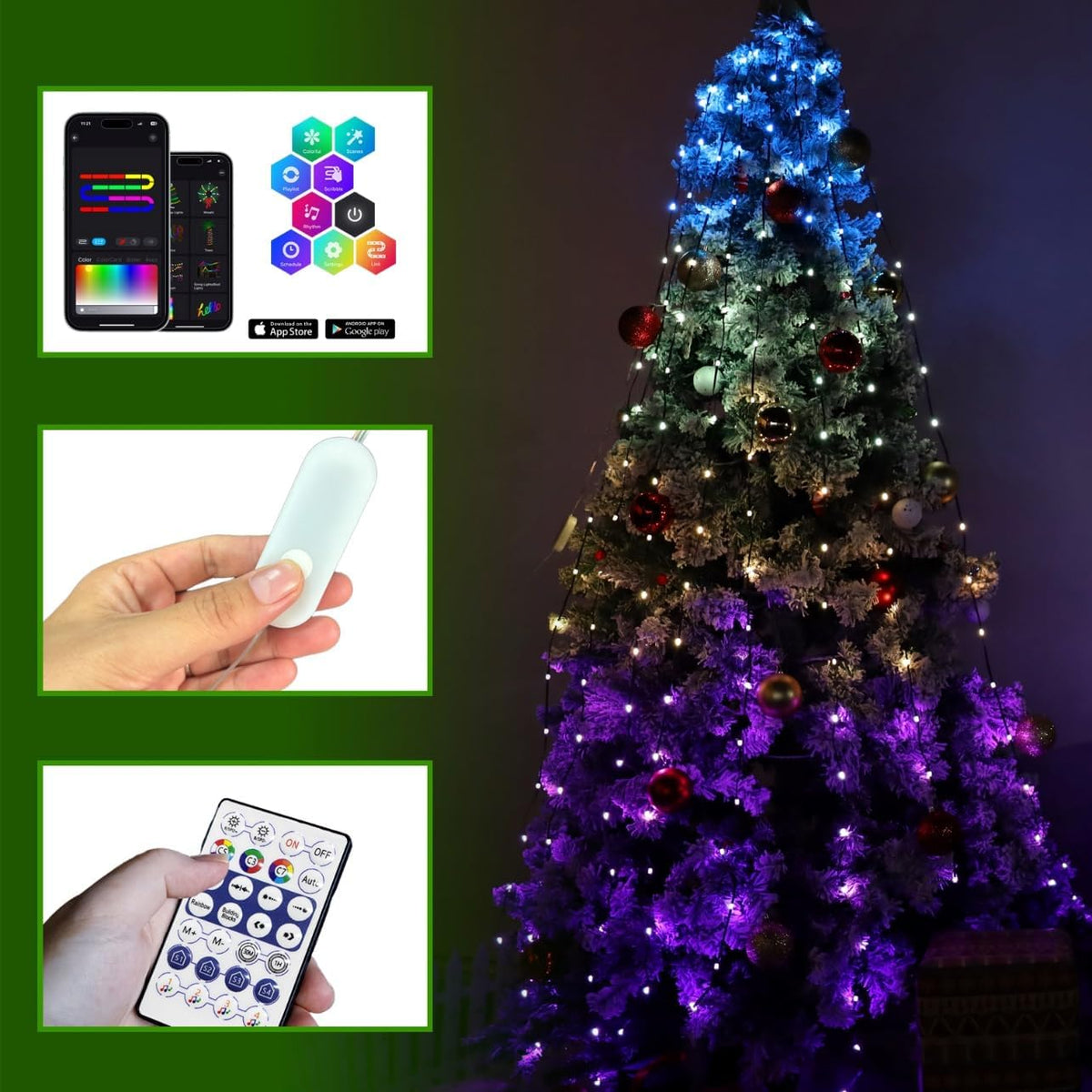 KANCOKIT Guirnalda de luces para árbol de Navidad, 200 LED, 6.6 pie...
