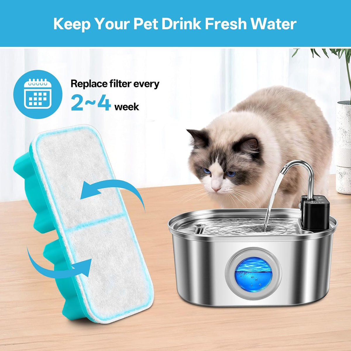 6 fliters + 6 esponjas solo compatibles con fuente de agua inalámbr...