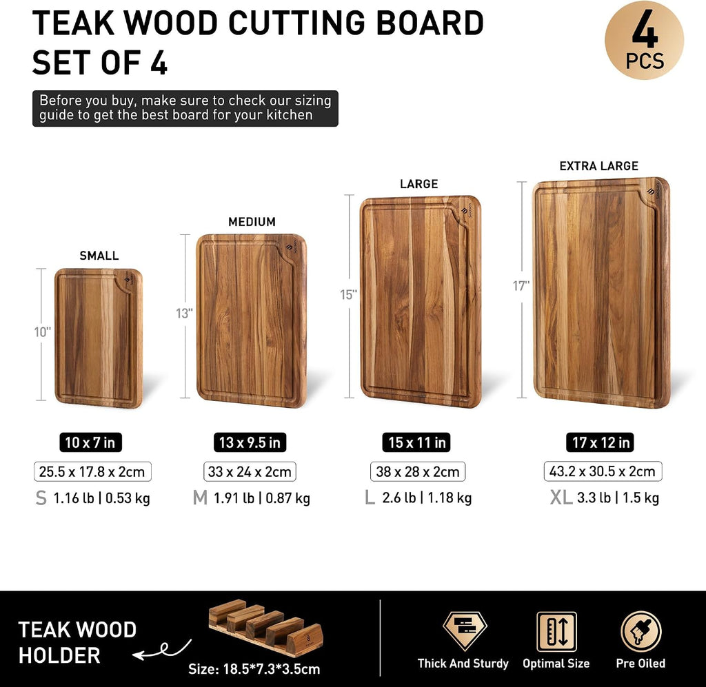 Juego de 4 tablas de cortar de madera de teca para cocina, resisten...