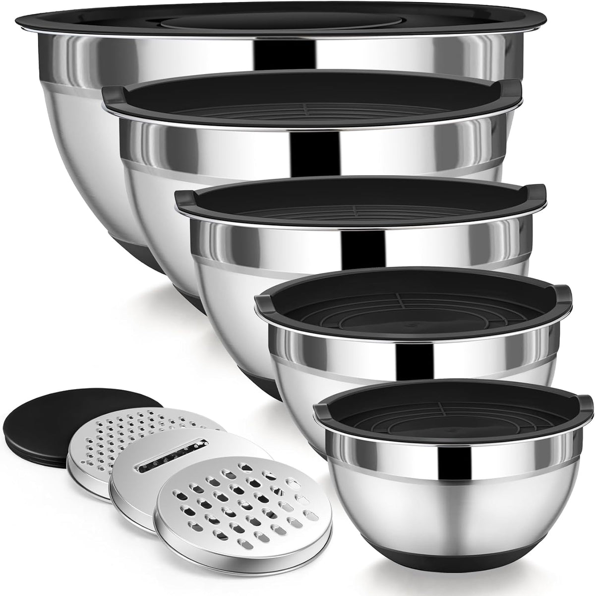 P&amp;P CHEF - Juego de cuencos de mezcla con tapa, 5 piezas de cue...