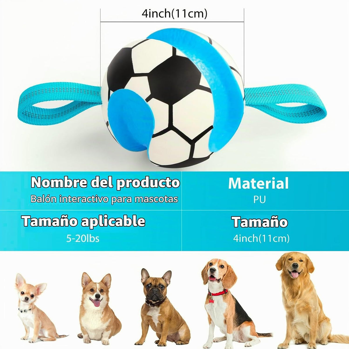 Eneston Pelotas de juguetes para perros, pelota de fútbol interacti...