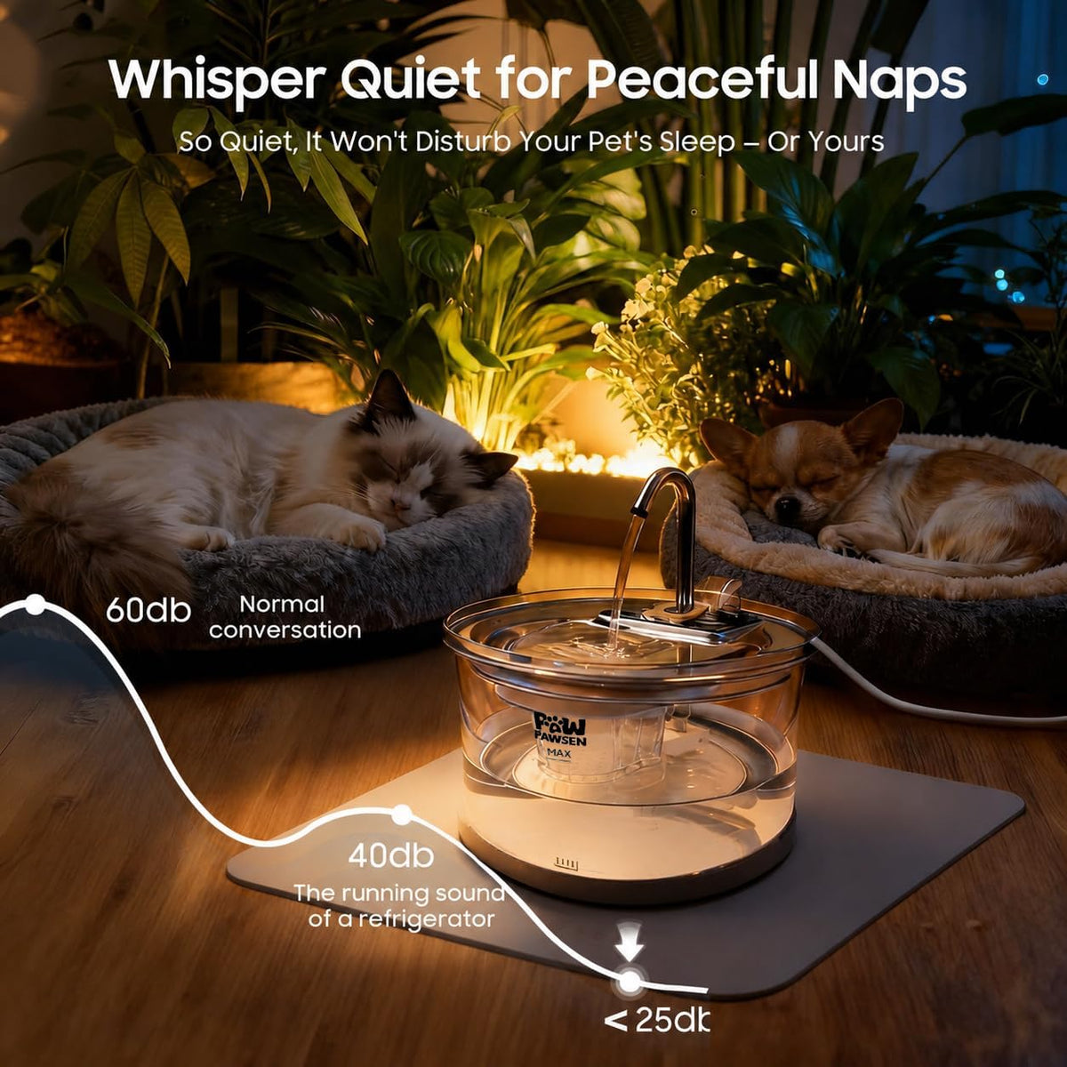 PAWPAWSEN Fuente de agua de cristal para gatos, 70 onzas, apta para...
