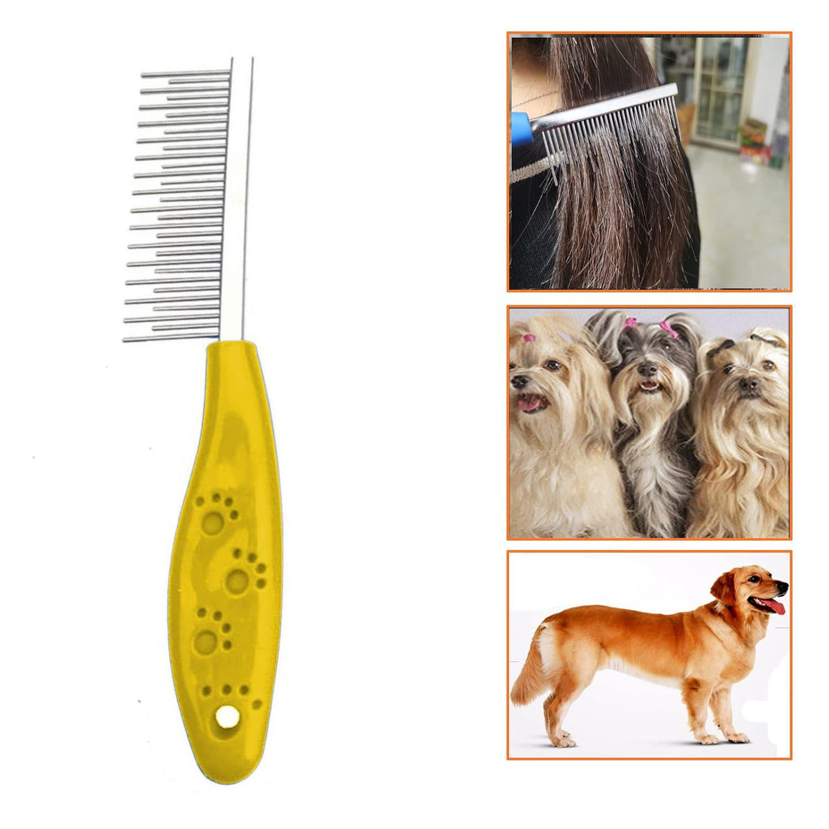 Peine de aseo para perros o gatos con dientes cortos y largos, nudo...