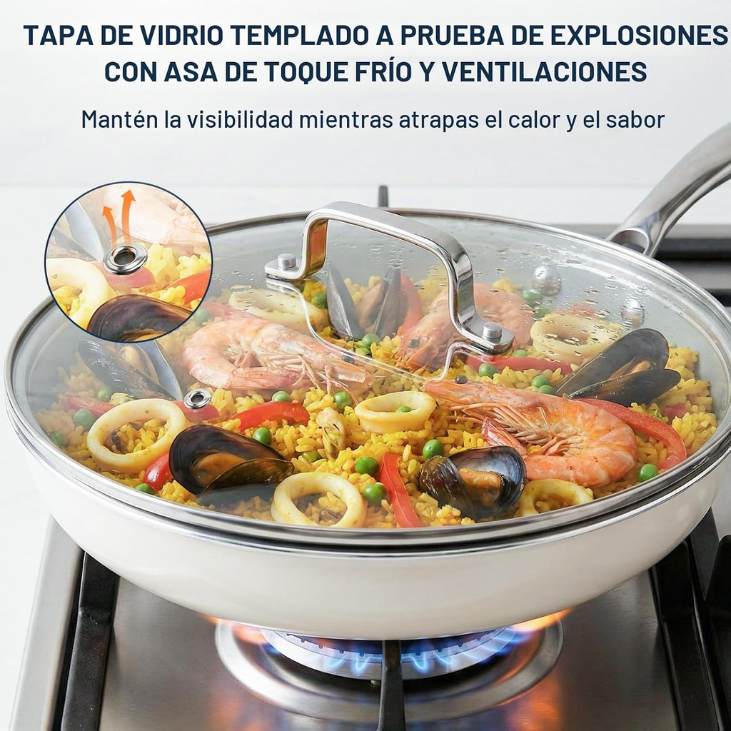 Kikcoin Sartenes antiadherentes con tapa, paquete de 3 sartenes de...