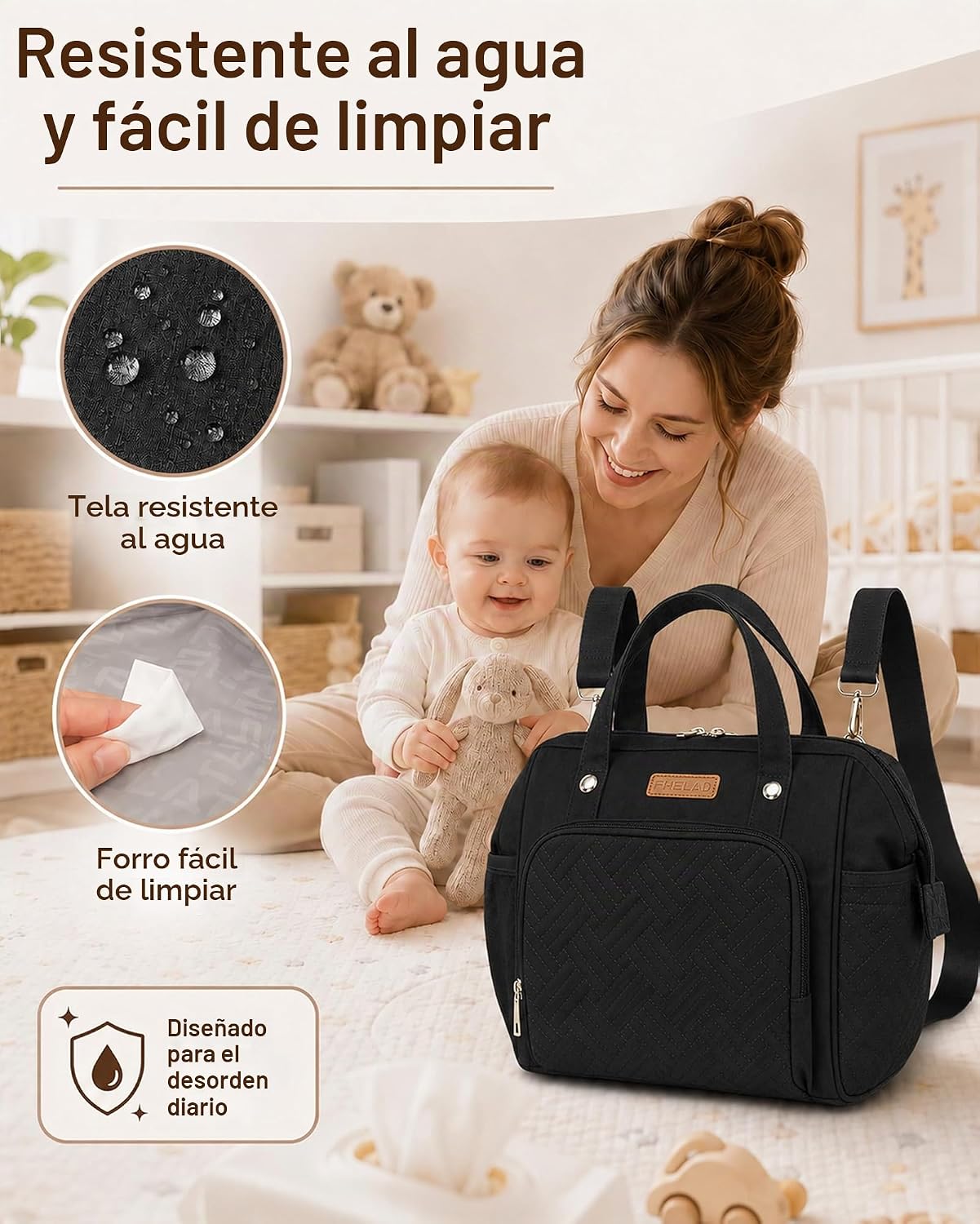 FHELAD Bolsa de pañales pequeña para mujer, mini bolsa de bebé 4 en...