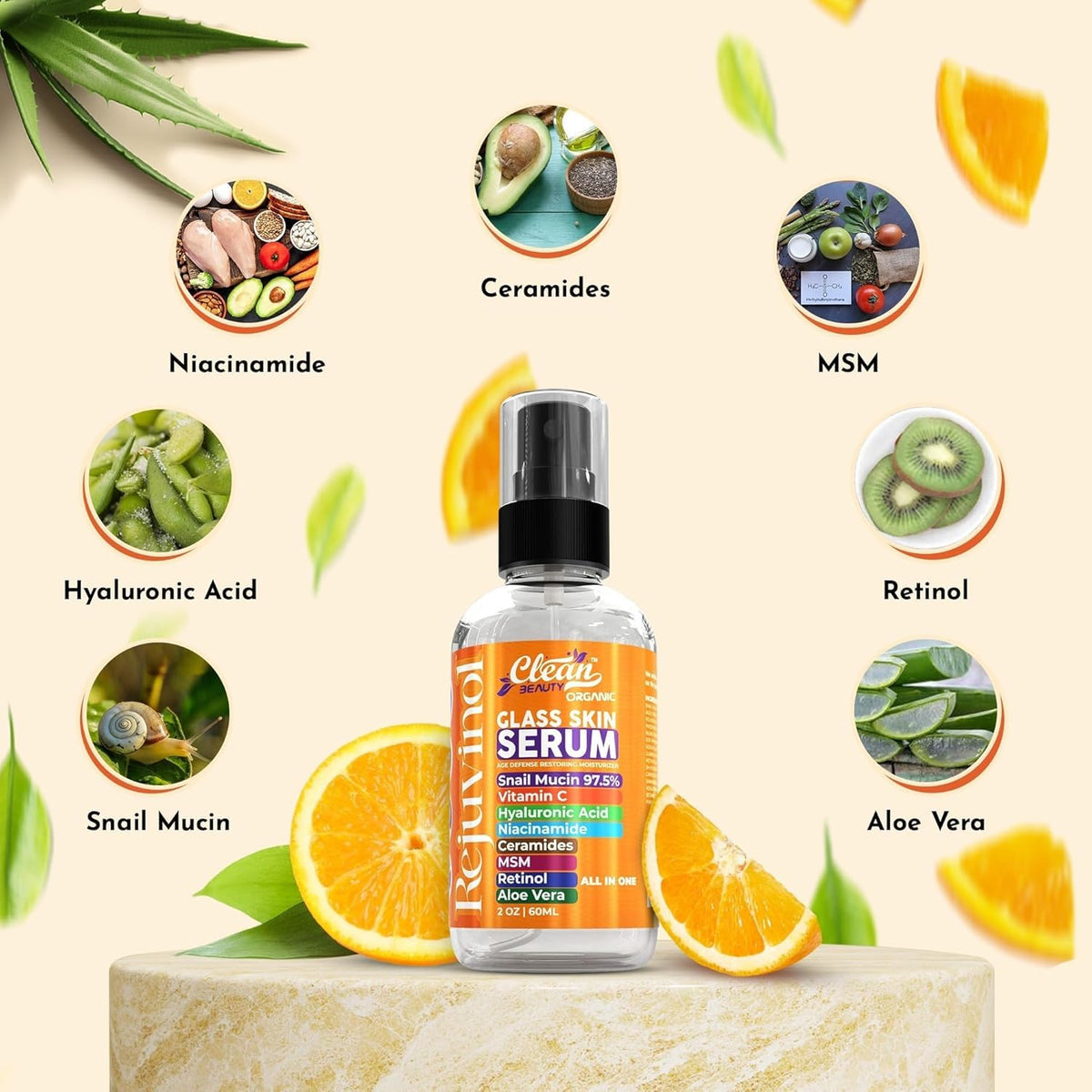Clean Beauty Suero de mucina de caracol con vitamina C, suero facia...