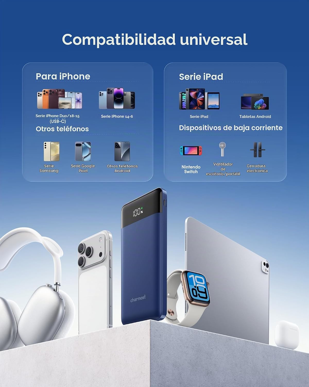 charmast Cargador portátil de carga rápida, 4 cables incorporados,...