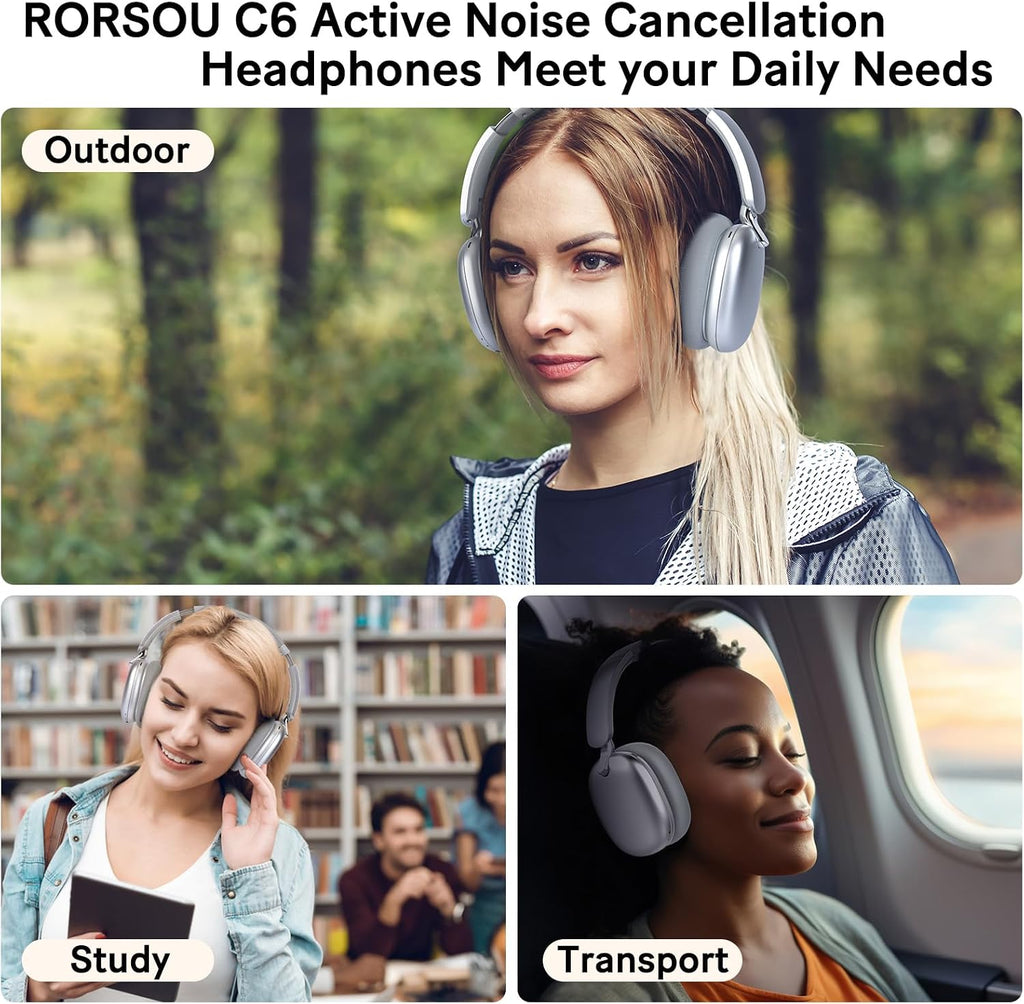 RORSOU C6 Auriculares con cancelación activa de ruido, auriculares...