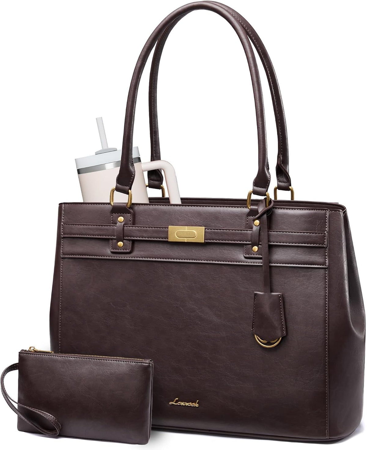 LOVEVOOK Bolsa de mano para laptop para mujer, bolsa de cuero imper...