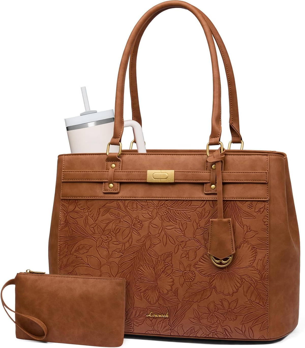 LOVEVOOK Bolsa de mano para laptop para mujer, bolsa de cuero imper...