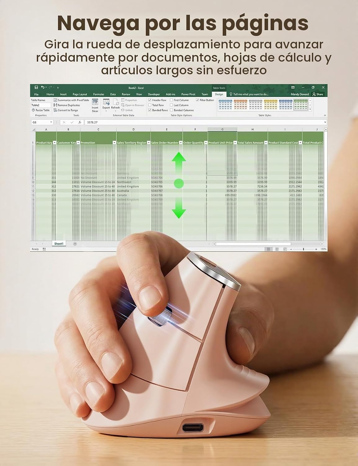SABLUTE MAM4 - Mouse vertical ergonómico para manos M\/L, 8K DPI, d...