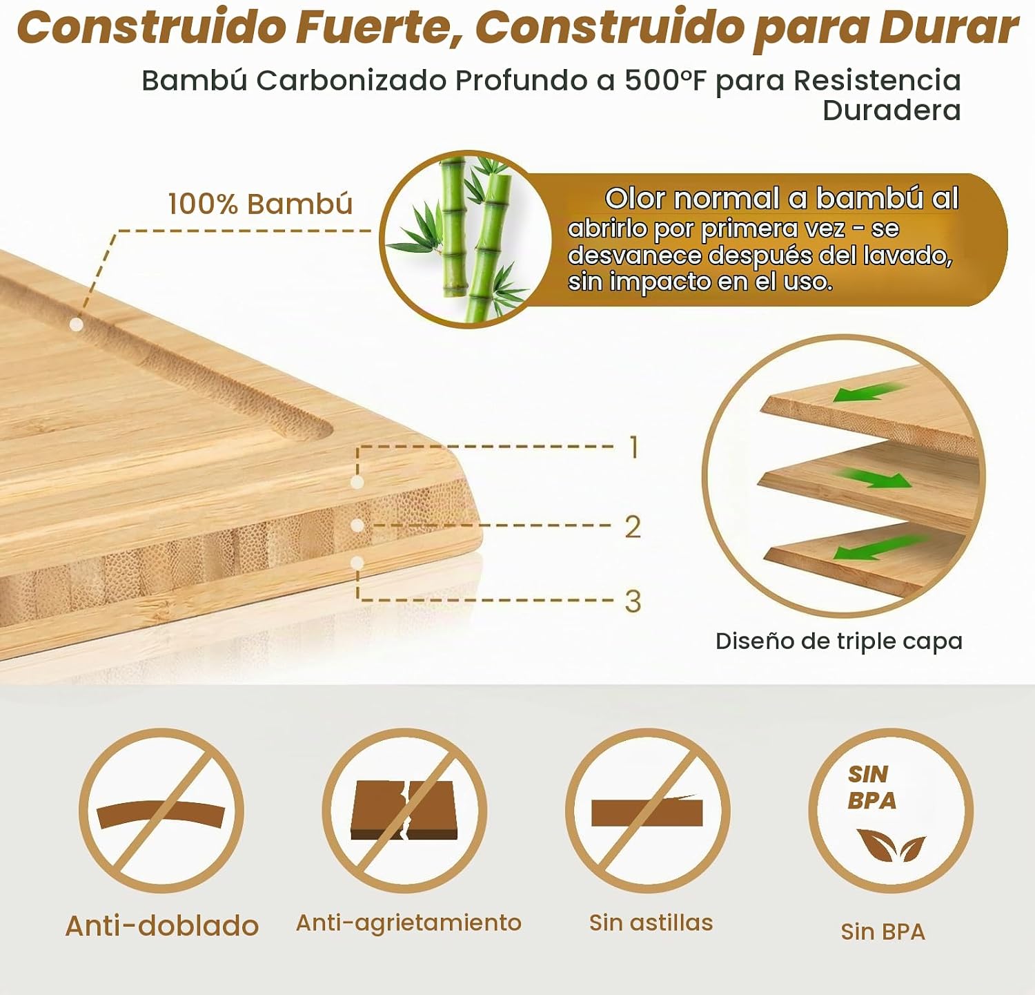 Juego de 3 tablas de cortar de bambú, tablas de cortar de madera du...