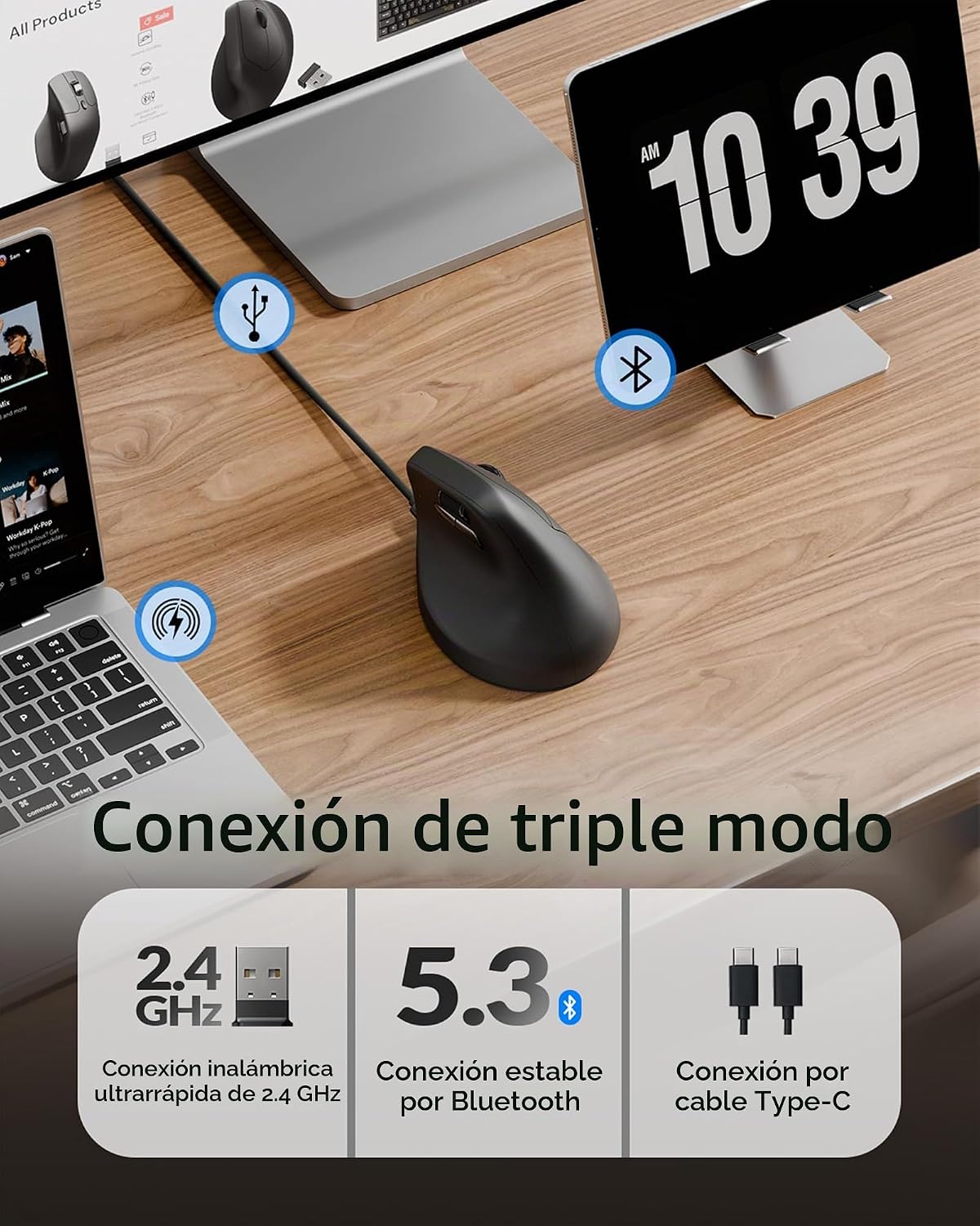 Keychron M5 8K Ratón Ergonómico Vertical Inalámbrico, 2.4 GHz\/Blue...