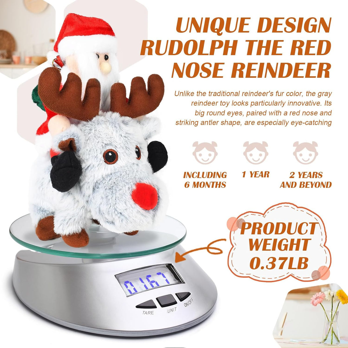 Gfilay Juguete de peluche animado de Papá Noel montando reno gris c...
