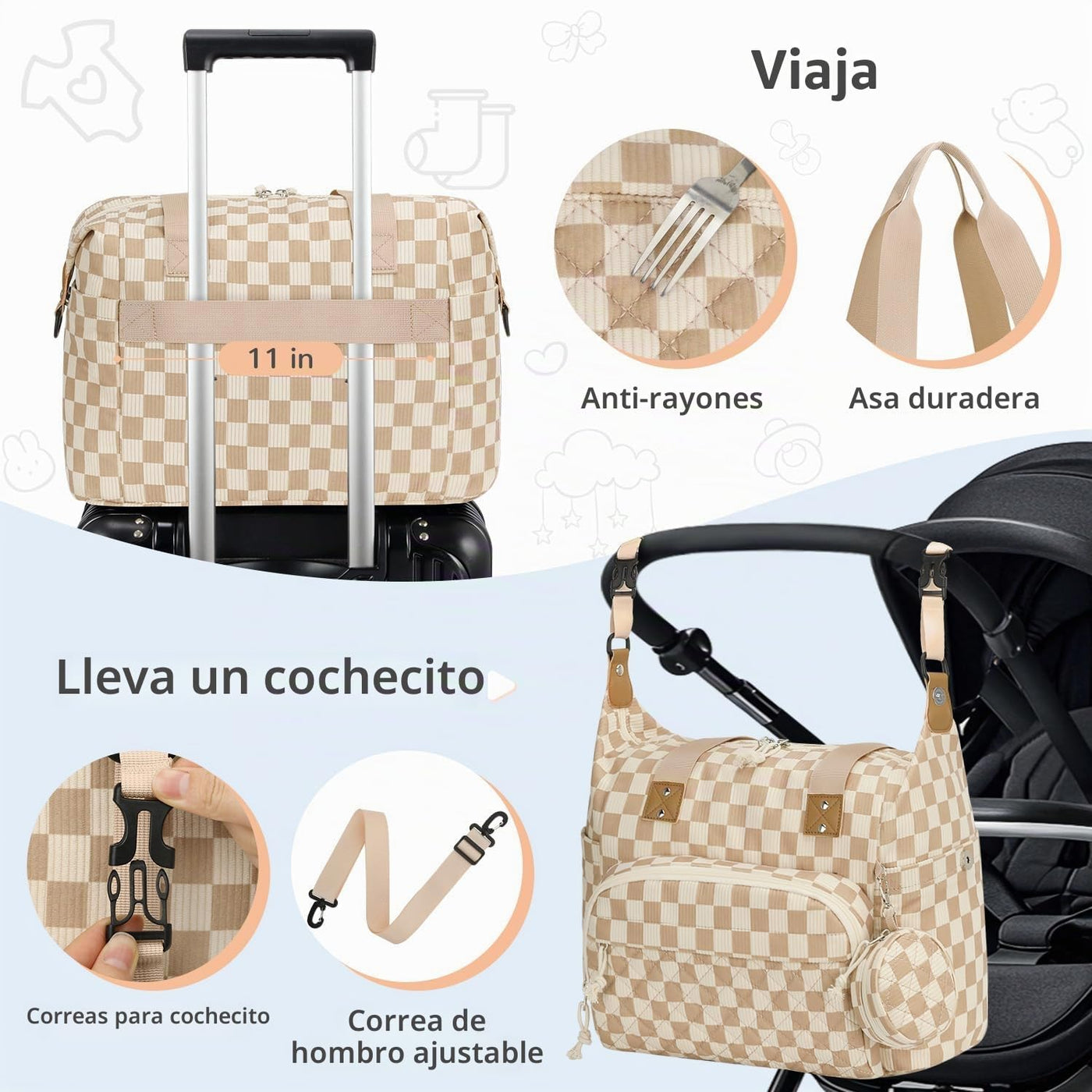 Tenot Bolsa de pañales de pana, bolsa de viaje para pañales con fun...
