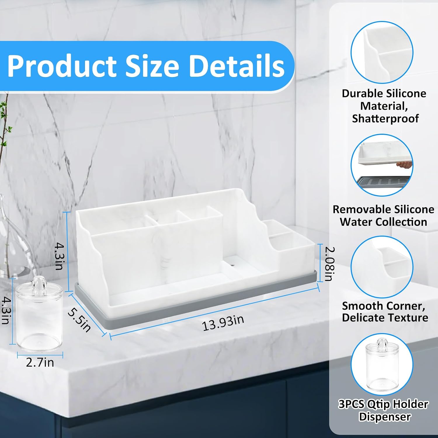 Organizador de mostrador de baño, soportes grandes de silicona blan...