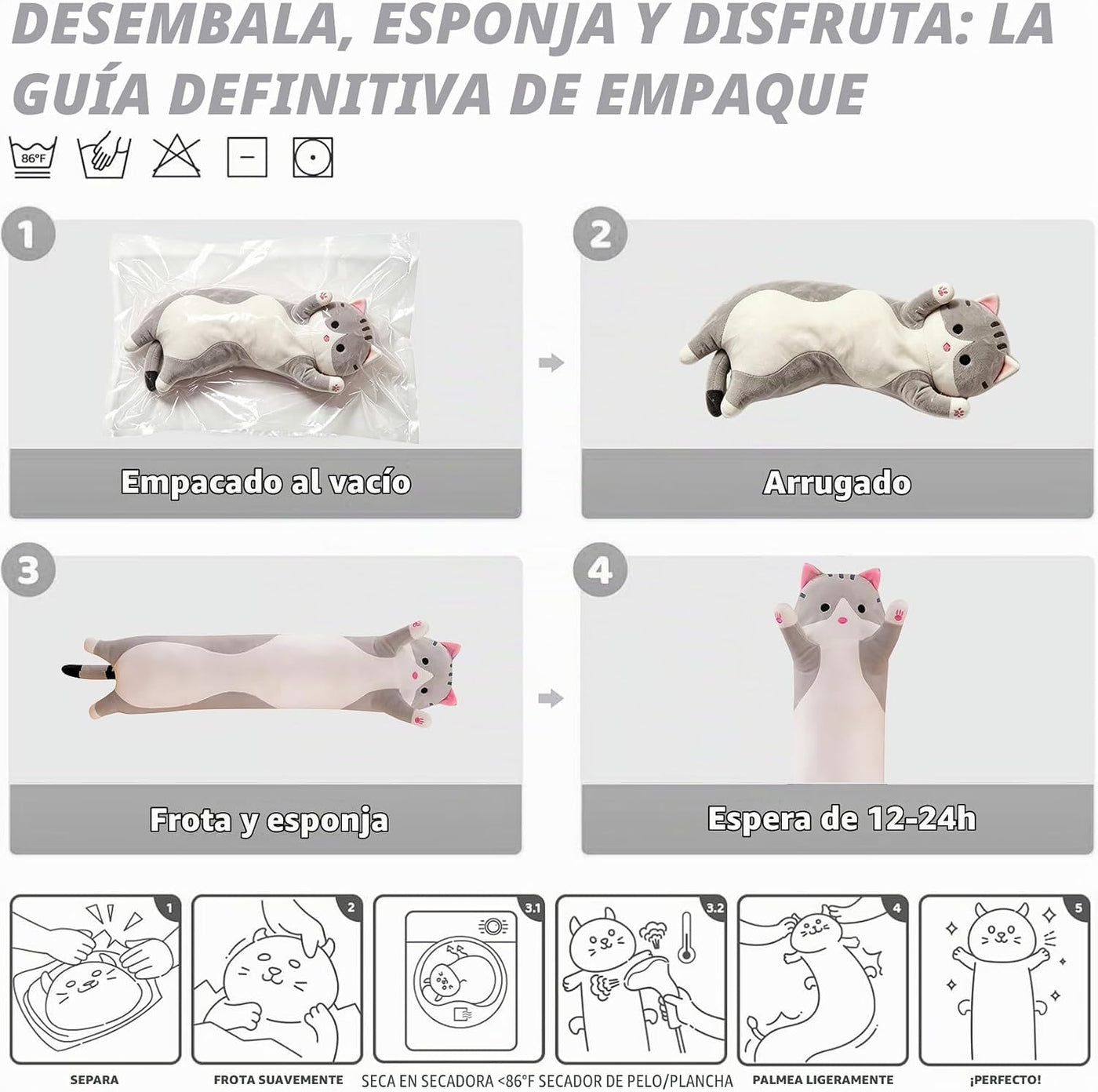Shangman - Adorable almohada de peluche con diseño de gato de caric...
