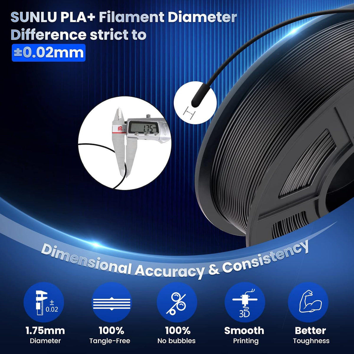 SUNLU Filamento PLA Plus de 0.07 in, paquete de 22 lbs, blanco y ne...
