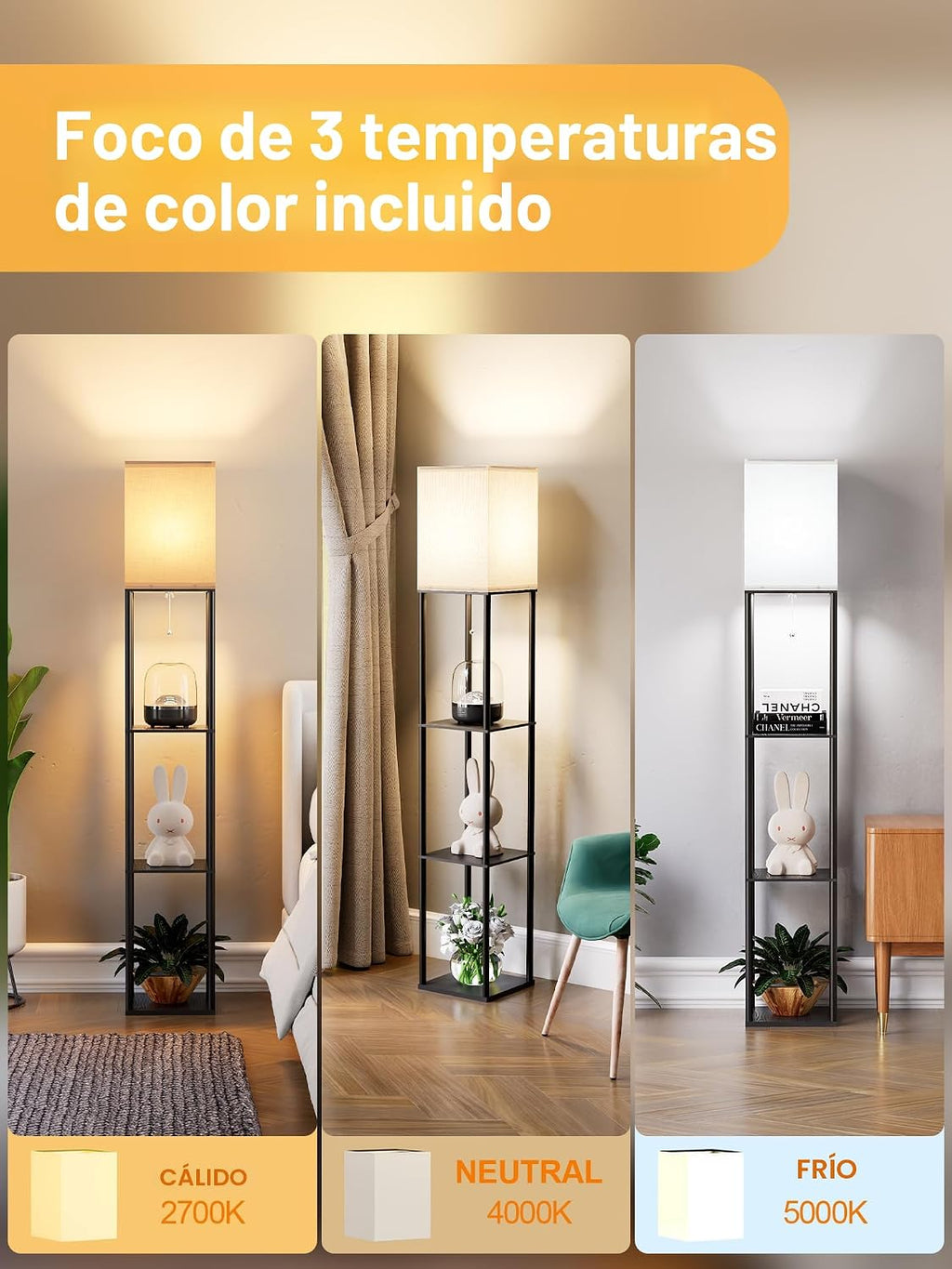 Lámpara de pie con estantes para sala de estar, paquete de 2, lámpa...