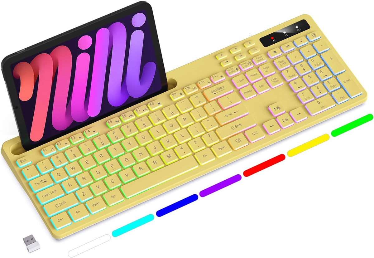 Soueto Teclado inalámbrico con retroiluminación RGB, soporte para t...