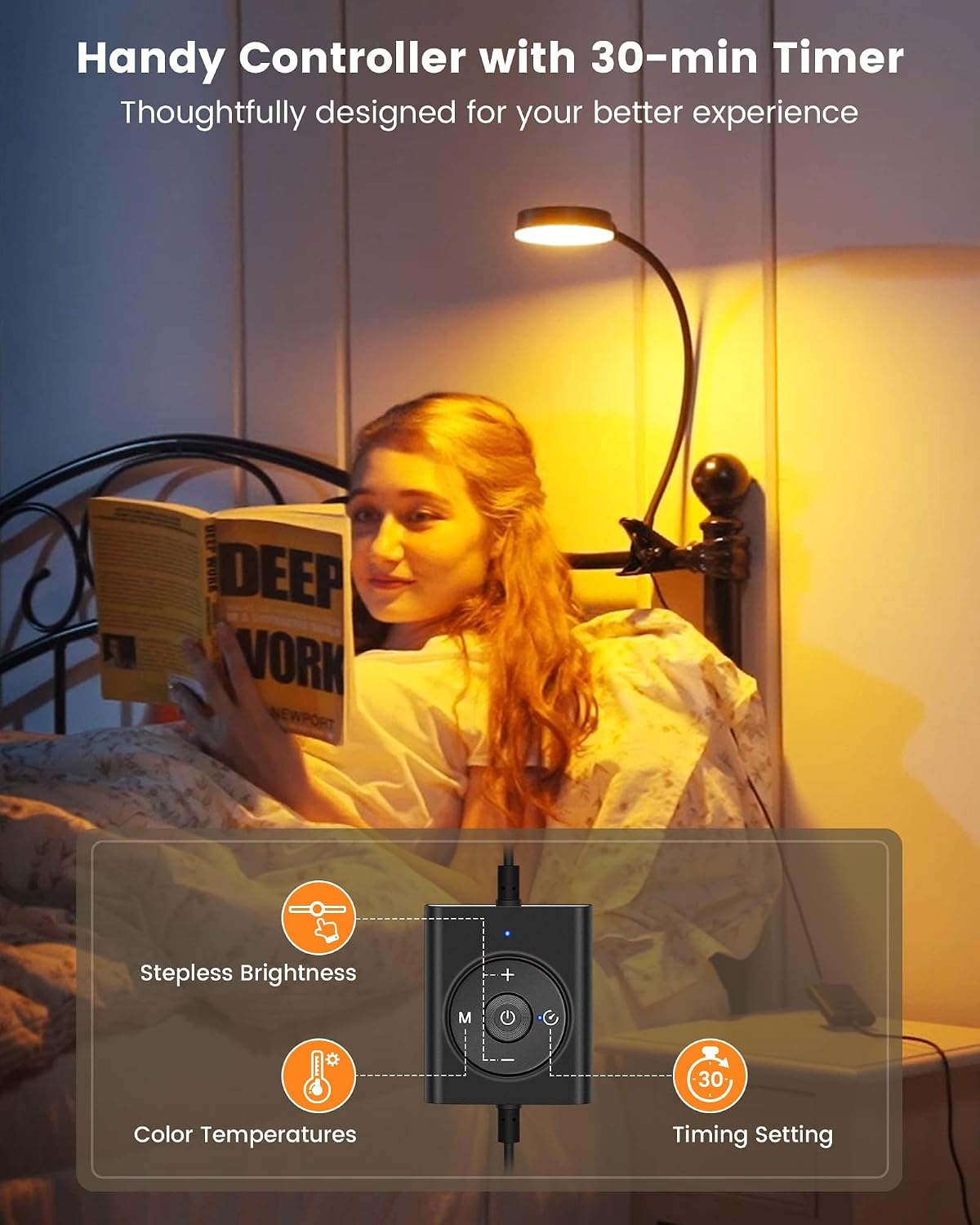 Glocusent Luz con clip y luz de libro para leer en la cama