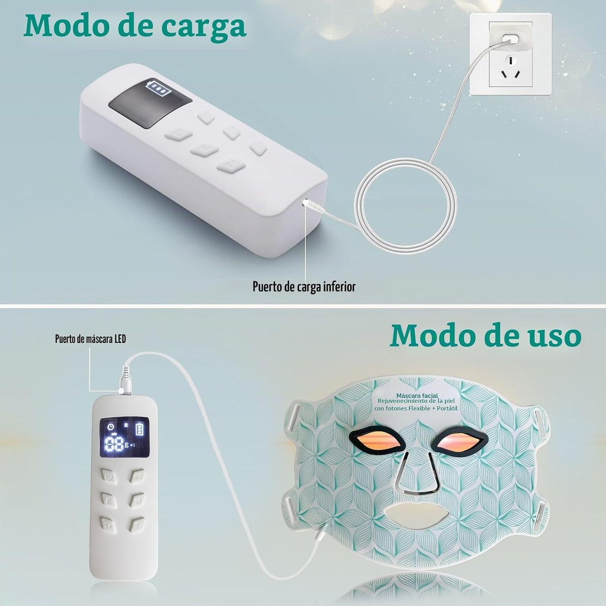 Terapia de luz roja para cara, mascarilla LED de 8 colores para | 8...