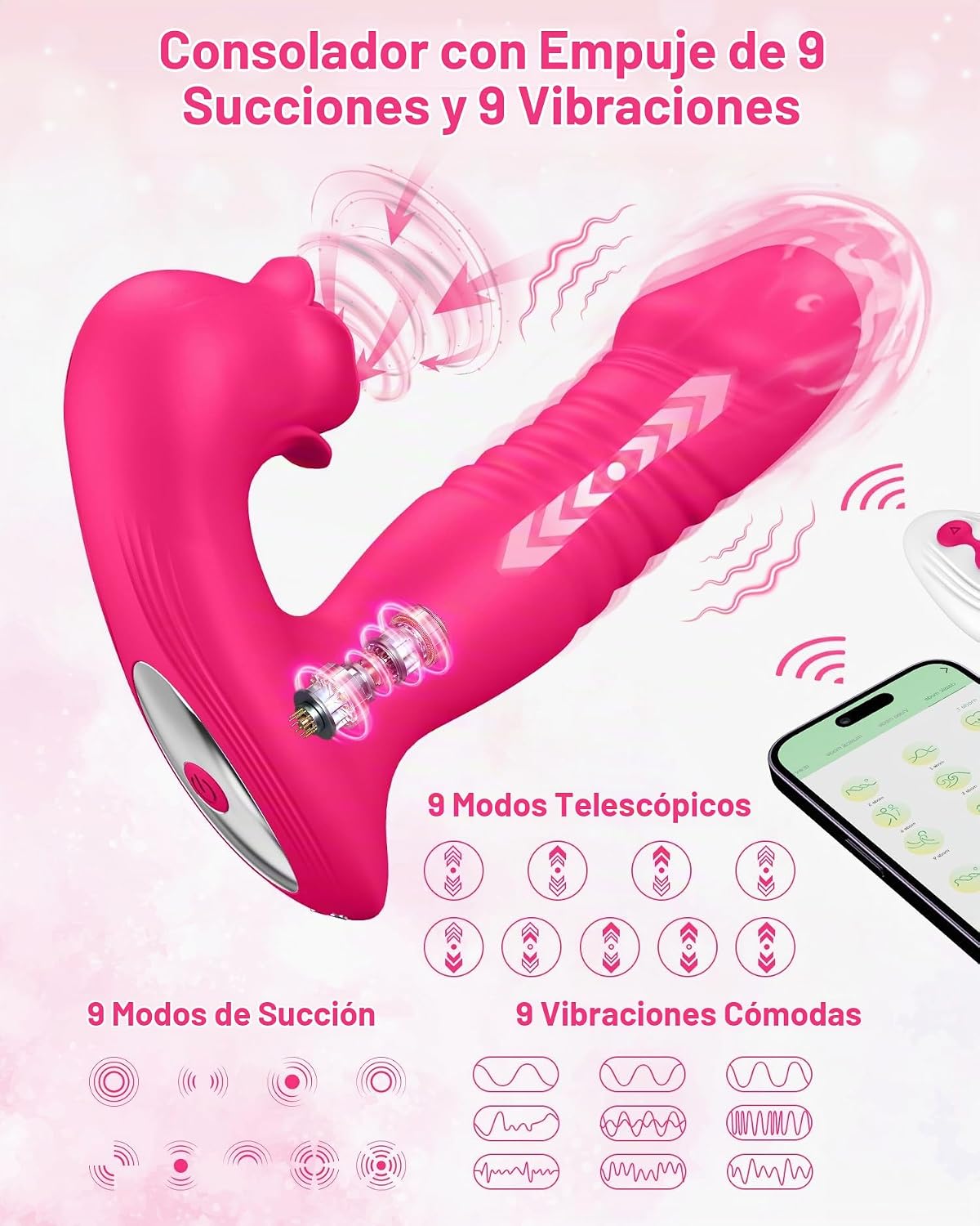 Juguetes sexuales rosa para mujeres, vibrador de succión y empuje |...