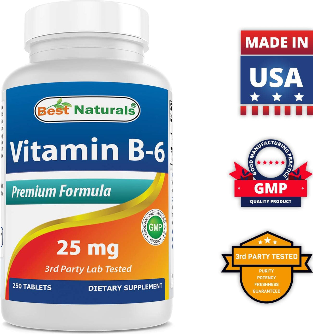 Best Naturals Vitamina B6 25 mg 250 tabletas (250 unidades (paquete...