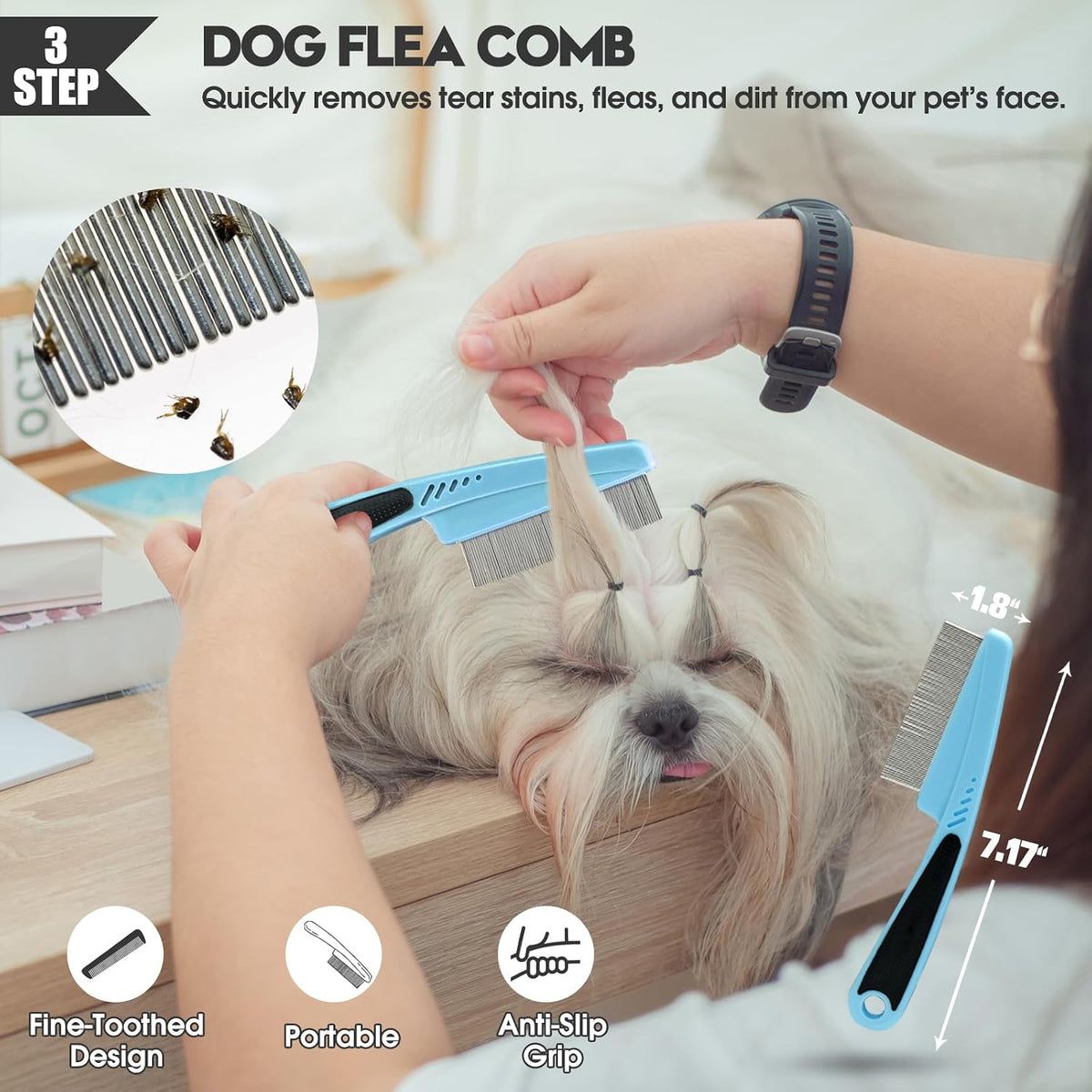 Bonteck Juego de Cepillo Alisador para Perros para Kit de Aseo 4 Pi...