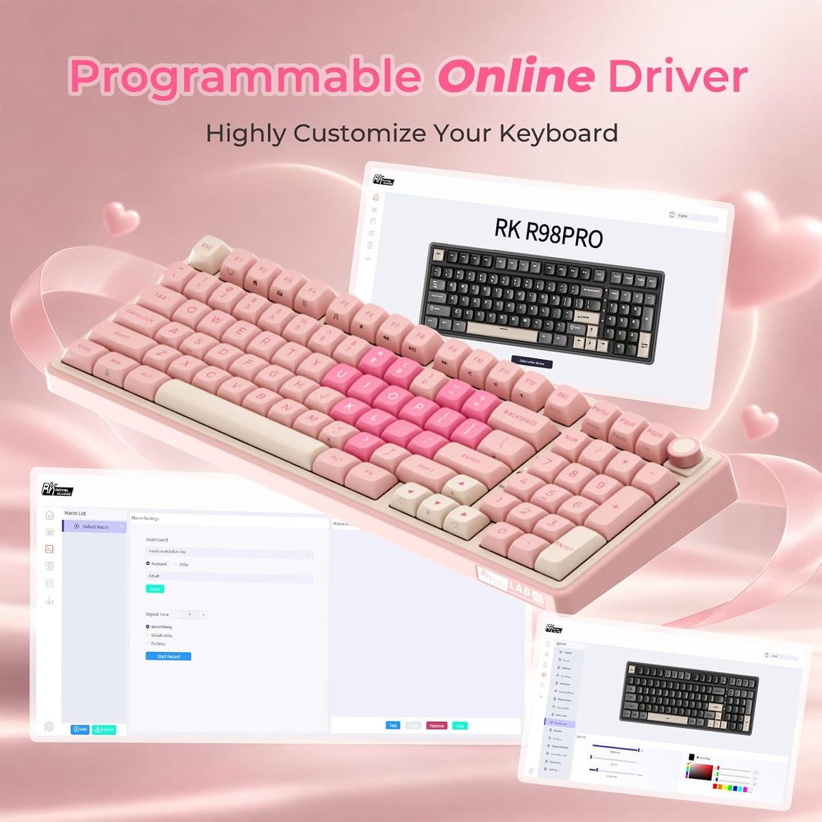 RK ROYAL KLUDGE R98 Pro Teclado mecánico con cable, 96% cremoso tec...