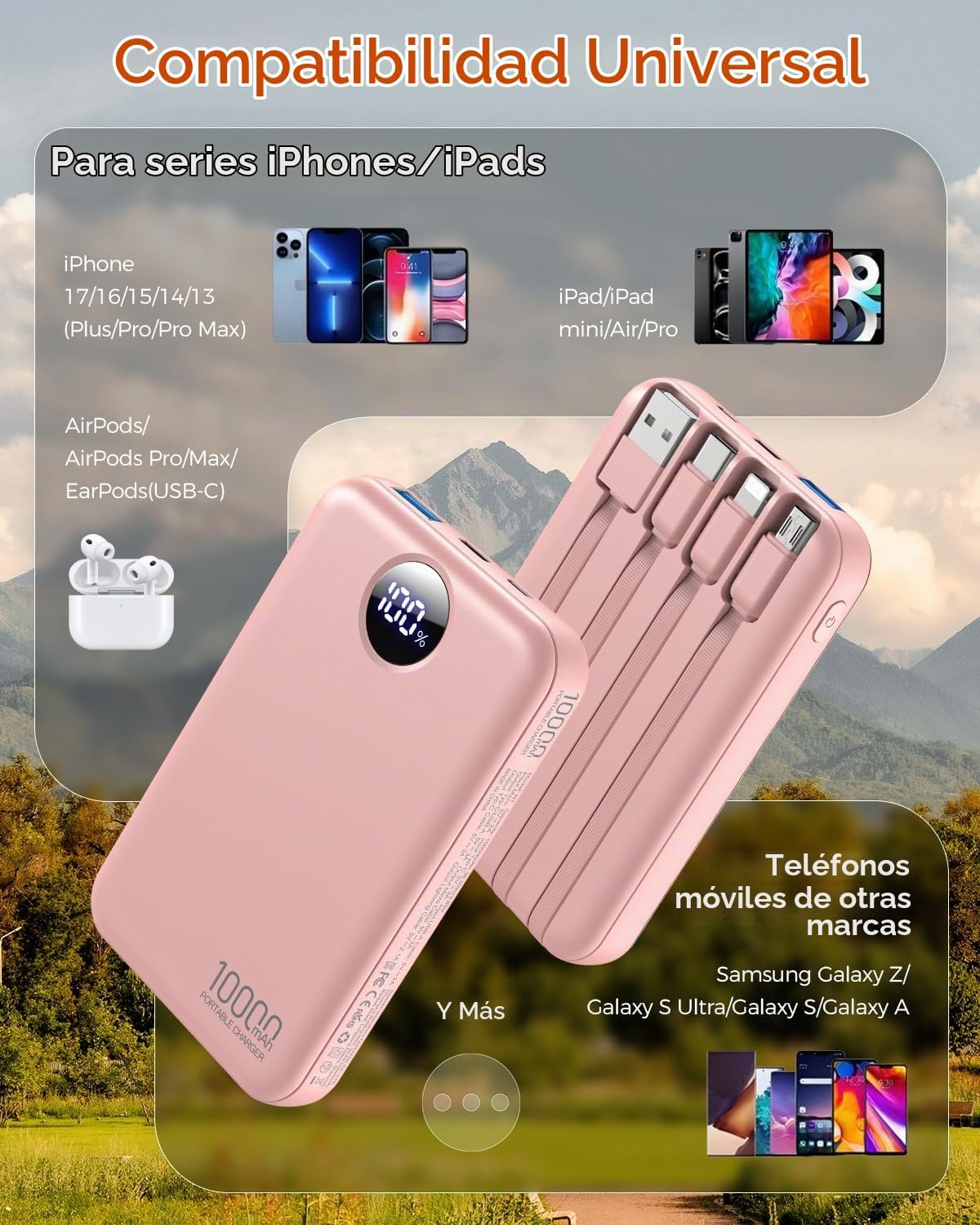 Cargador portátil Zmmyuluo 10000mAh con 4 cables incorporados 40% m...