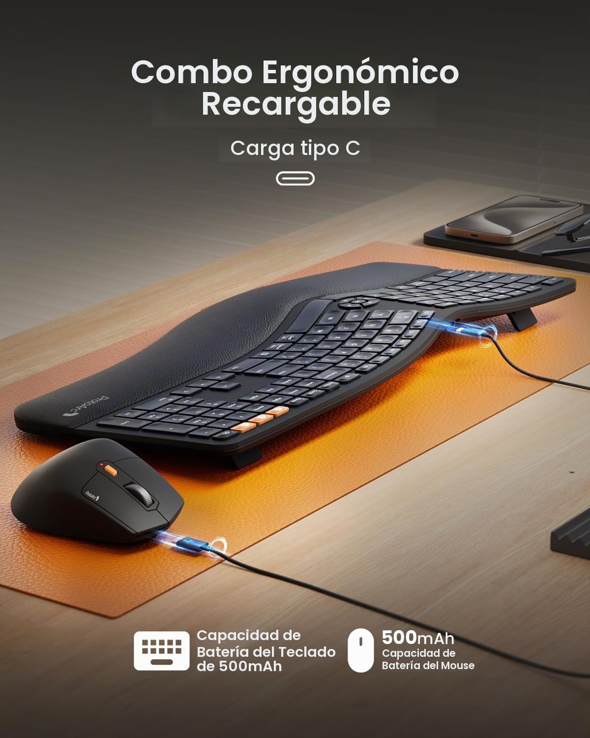 ProtoArc Teclado y Ratón Inalámbrico Ergonómico, EKM01 Plus Combo d...