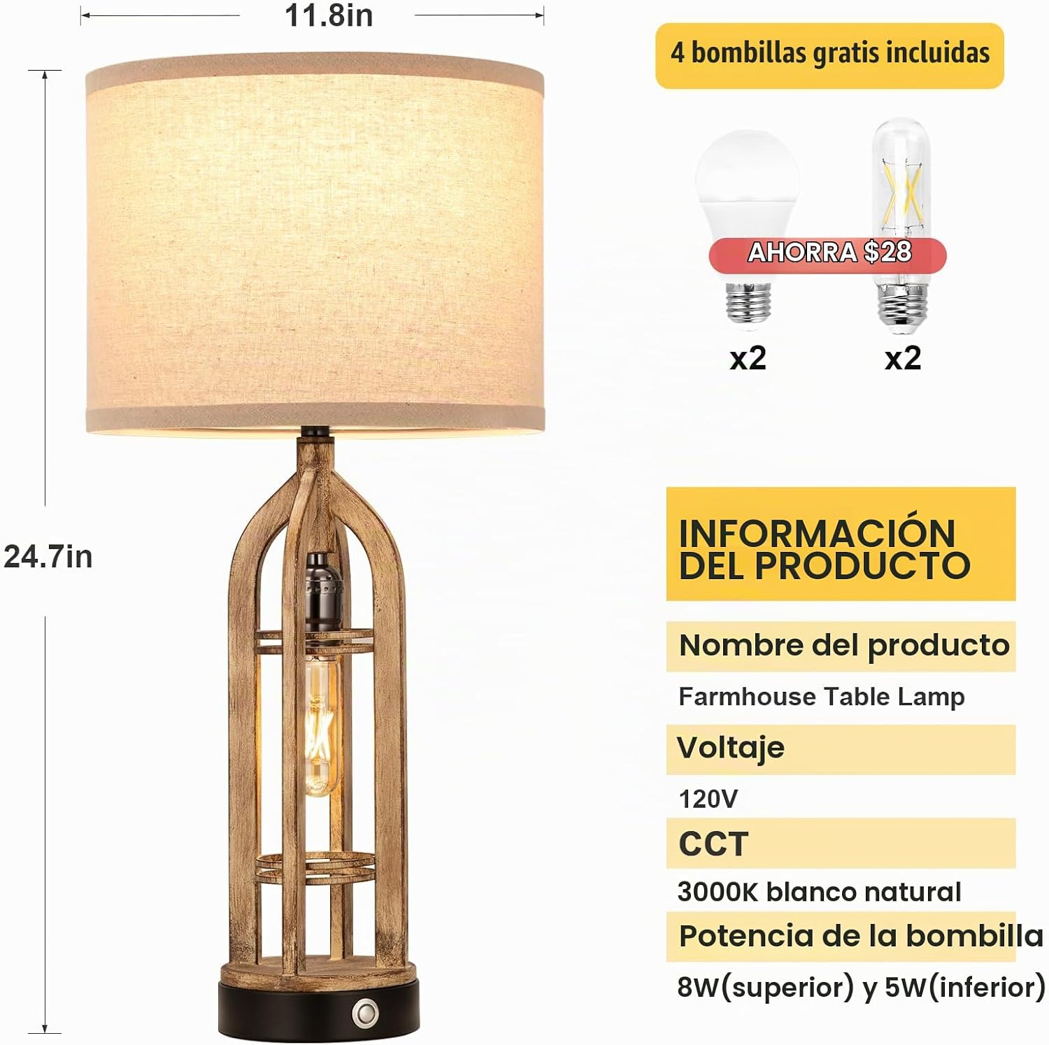 Seealle Juego de 2 Lámparas de Mesa para Sala de Estar - Lámpara de...