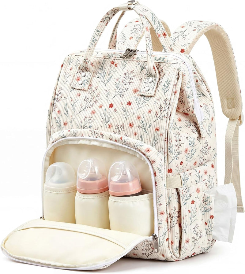 Sunnymove Mochila para pañales de pana blanca clara, para mamá, moc...